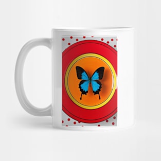 Blue Butterfly On Red Plate Mug